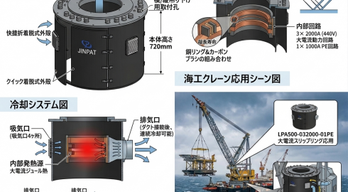 海工クレーン向け超大電流スリップリング LPA500-032000-01PE｜2000A対応・大口径500mm・高放熱設計